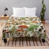Mushroom Flannel Throw Blanket King Queen Size Brown Mushroom Pattern for Bed Sofa Couch Decor Smooth Lightweight Super Soft