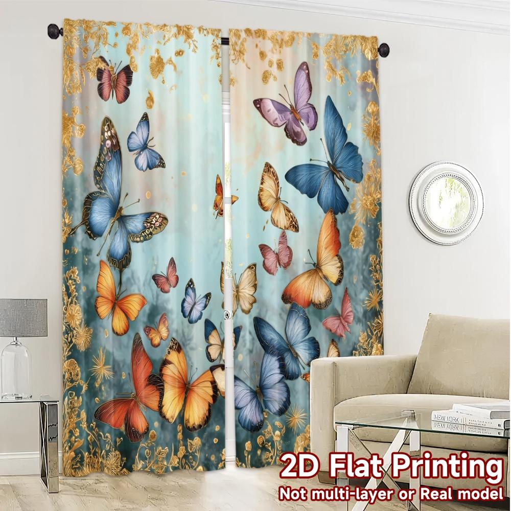 2pcs, 2D FLAT PRINTING Curtains (Without Rod) ButterflyDance Chic Light Filtering Curtains Durable Polyester Curtains Art Deco