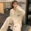 "Cute Dog Dachshund" ins cartoon spring and autumn striped pajamas women's cardigan long-sleeved loungewear autumn and winter suit