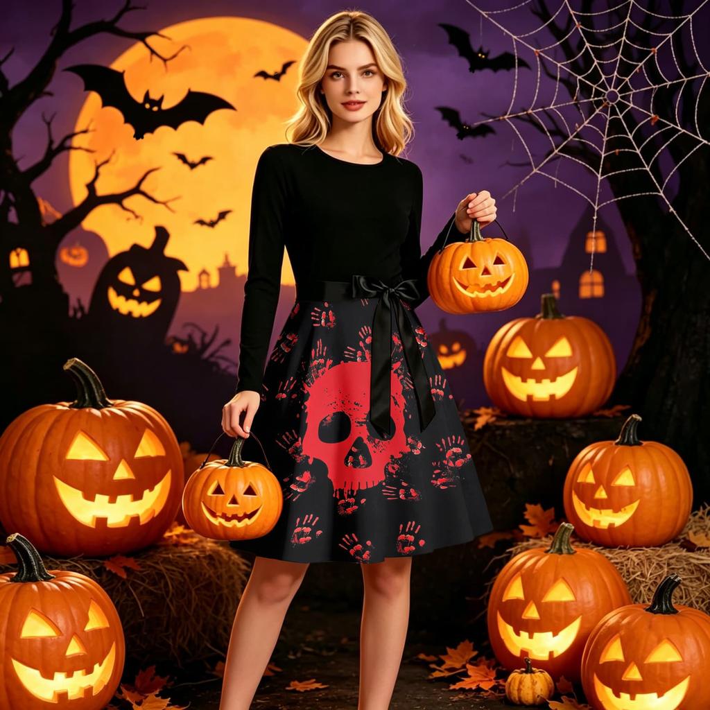 Women's Halloween Costume Dress Short Sleeve Fashion Party Dress for Evening Events