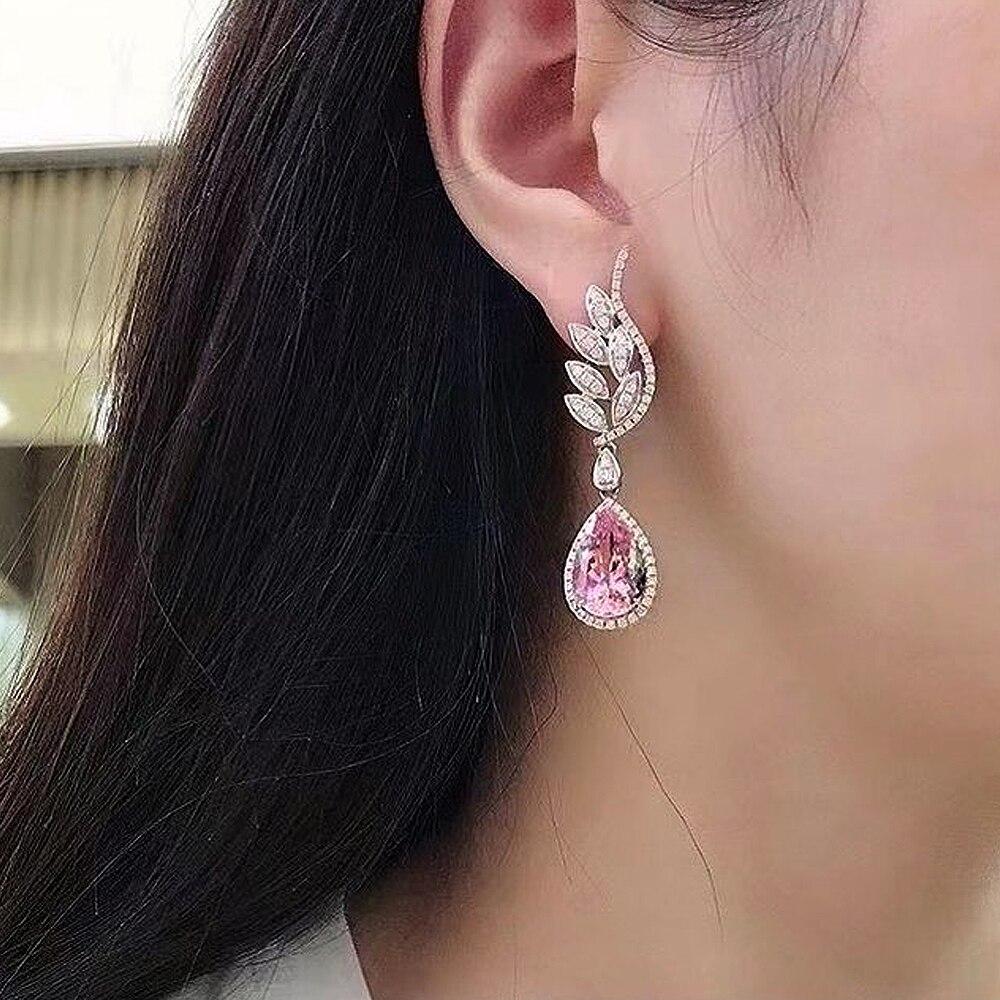 BELLA BOX Luxury Pink Cubic Zirconia Dangle Earrings For Women Engagement Wedding Gorgeous Lady's Ear Accessories Aesthetic Jewelry