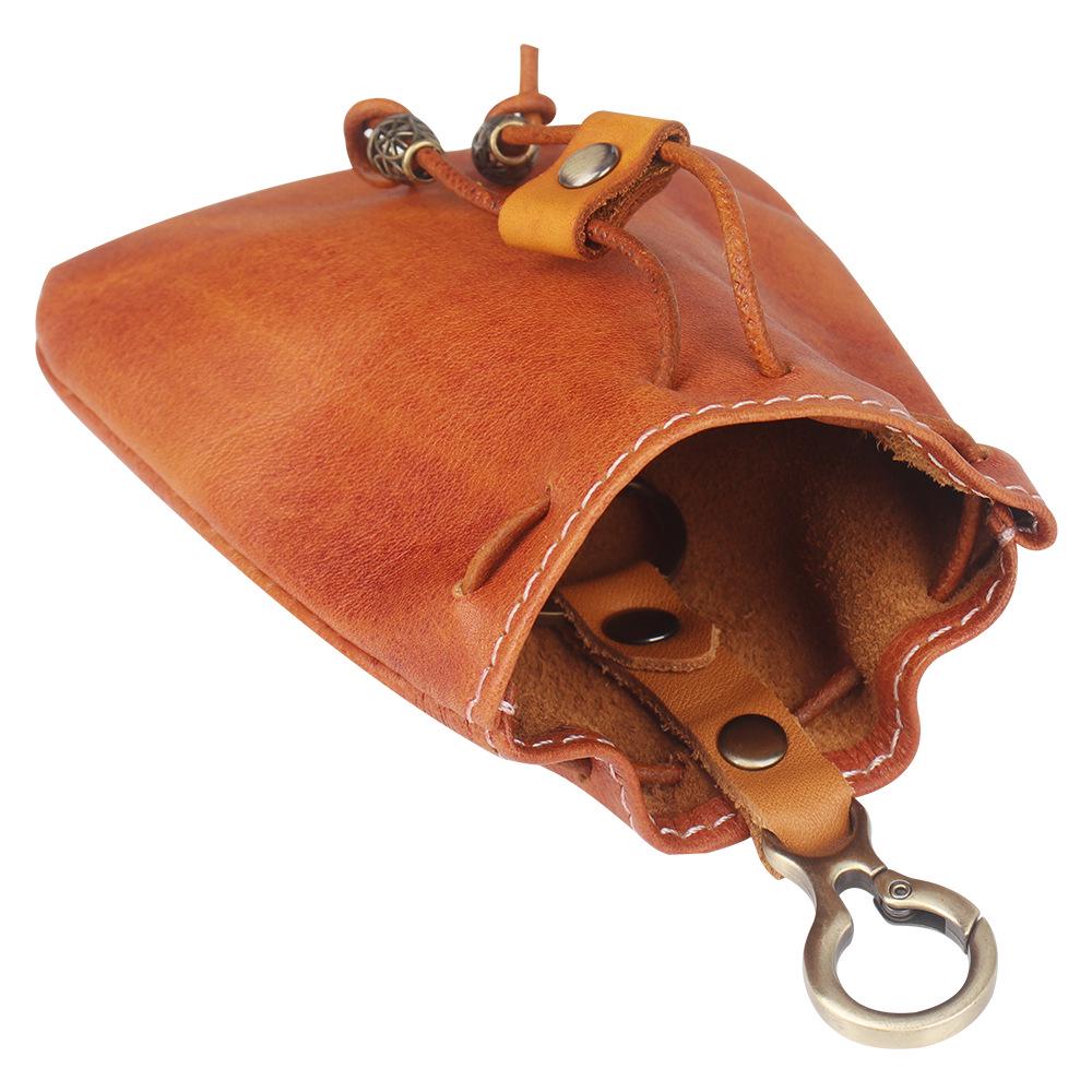 Vintage Cowhide Coin & Key Pouch - Waist Bag with Drawstring Storage