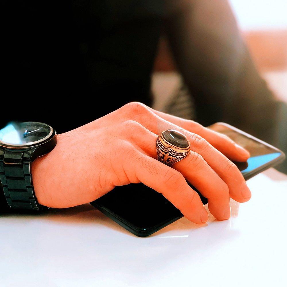 Akik Taşlı 925 Ayar Gümüş Erkek Yüzük