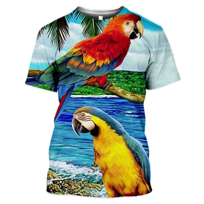 Colorful Animal Parrot T-Shirt Men's Clothing Crew Neck 3D Print Fun Birds Hip-Hop Harajuku Style Printed Top