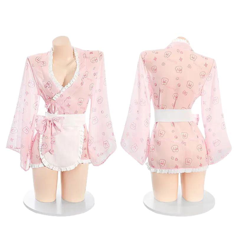 Japanese Bunny Maid Lingerie - Cute & Alluring Sleepwear with Bow & Bunny Print