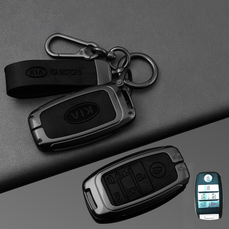 2026 Hot Car Sticker Zinc Alloy Leather Car Remote Key Case Cover Holder Shell For KIA Sedona Grand Carnival Sorento Protector K
