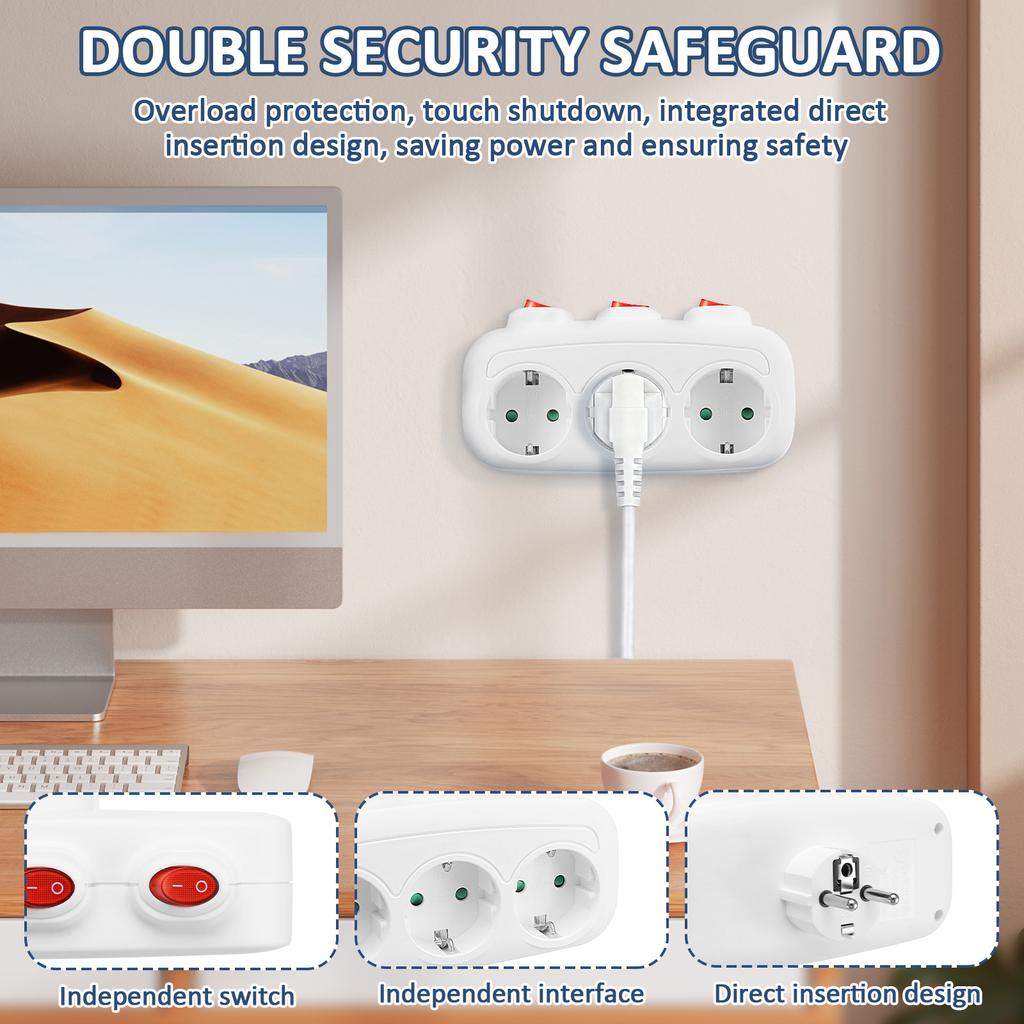 Multi Plug EU Socket Adapter With ON/OFF Individual Switch 250V European Standard Multiple Electric Sockets AC Power Converter