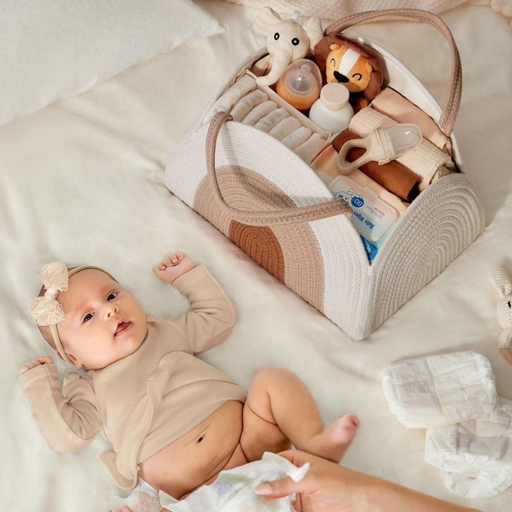 Woven Cotton Rope Baby Diaper Organizer Newborn Essentials Diaper Storage Bag Diaper Basket