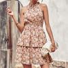 Summer Sexy Flower Printed Sleeveless Halter Dress For Women Elegant Elastic Waist Mini Dress Fashion Beach Dress Robe 25136