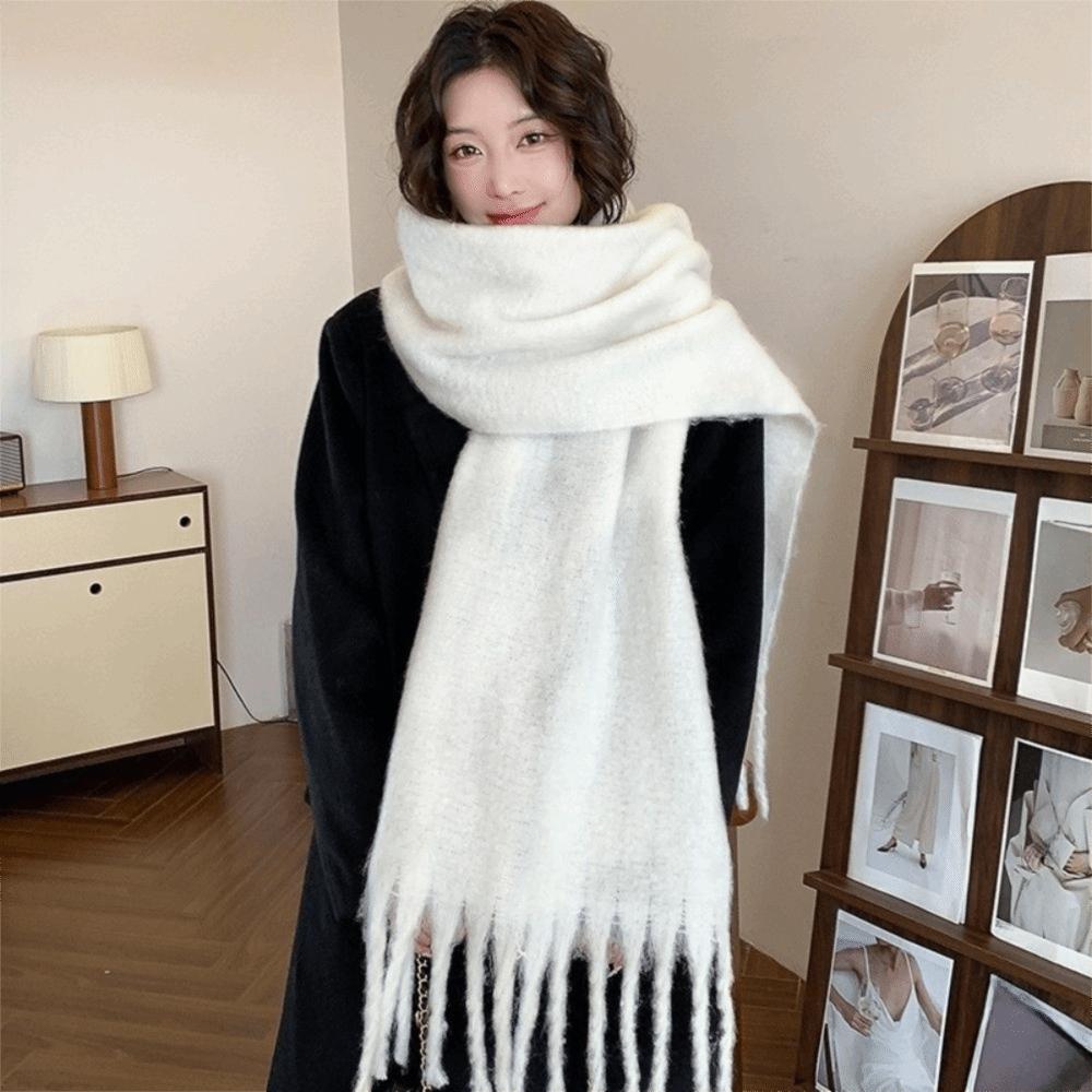 Mohair Winter Cashmere Scarves Tassel Long Shawl Simple Wool Scarf  Autumn Winter