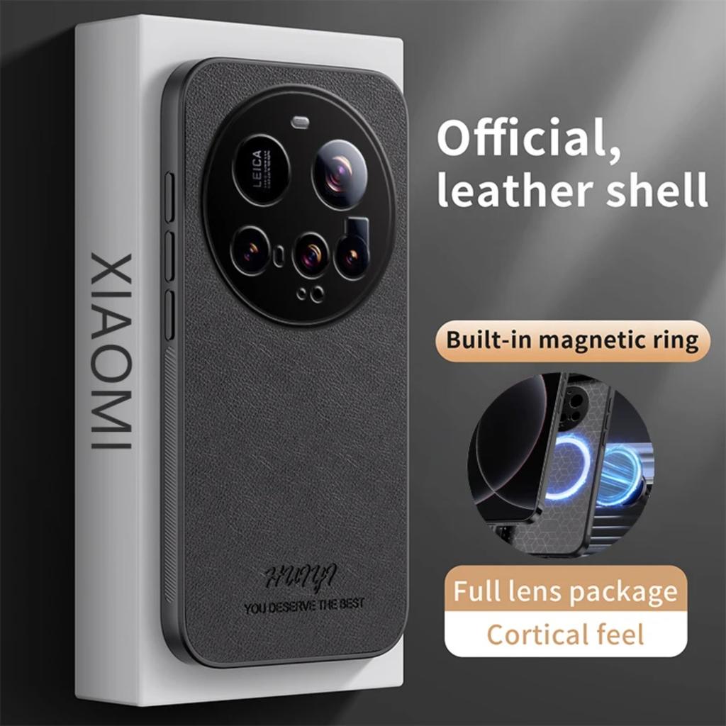 Leather Magsafe Case for Xiaomi 15 Ultra 5G 15Ultra Car Magnetic Holder Wireless Charge Silicone Phone Cover Xiaomi15Ultra Shell