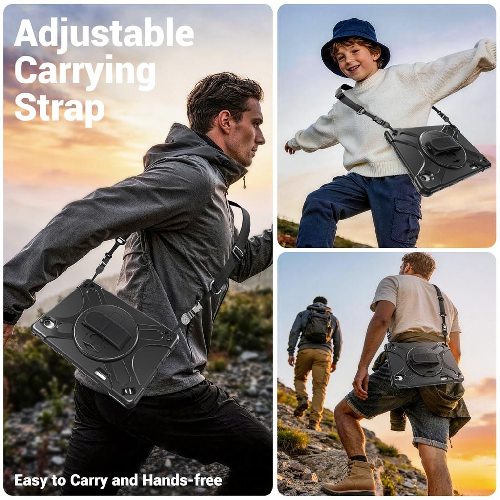 For Samsung Galaxy Tab S12+ 12.4 2026 Protective Cover, Heavy Duty Shockproof Case Stand/Hand Strap/Carrying Shoulder Strap