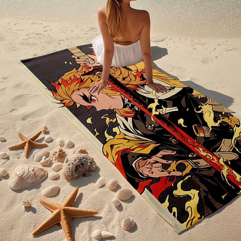Rengoku Kyoujurou Fashion Beach Towel: Ideal for Summer Adventures Soft, absorbent and quick drying suitable for swimming and bathing