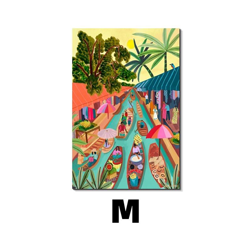 Colorful Travel Mountain City Canvas Painting Abstract Landscape Posters and Prints Wall Art Pictures for Home Living Room Decor