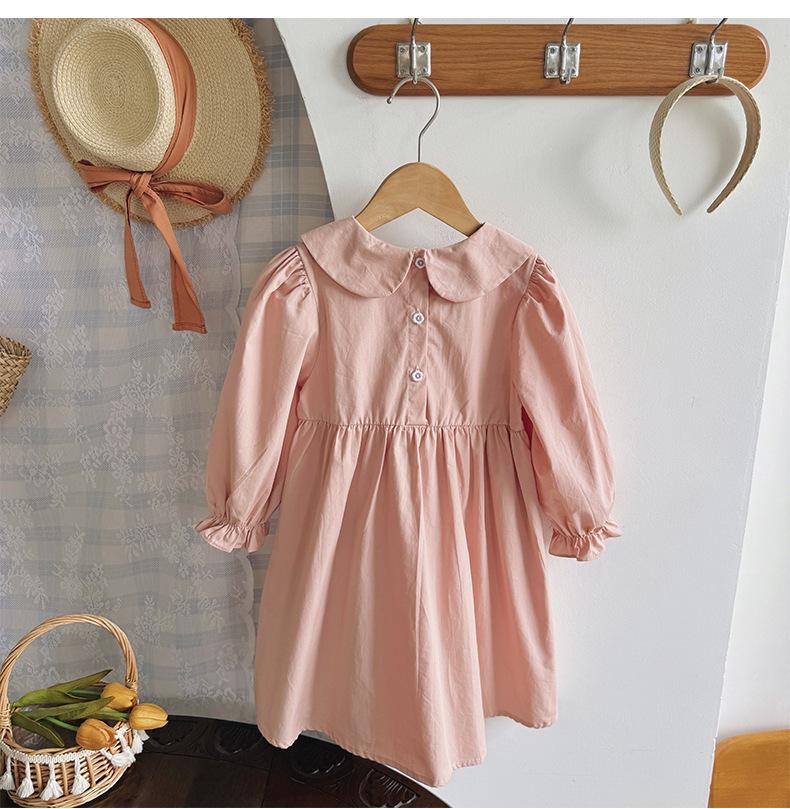 Autumn 2026 Floral Embroidered Girls' Princess Dress with Lace Doll Collar and Long Sleeves