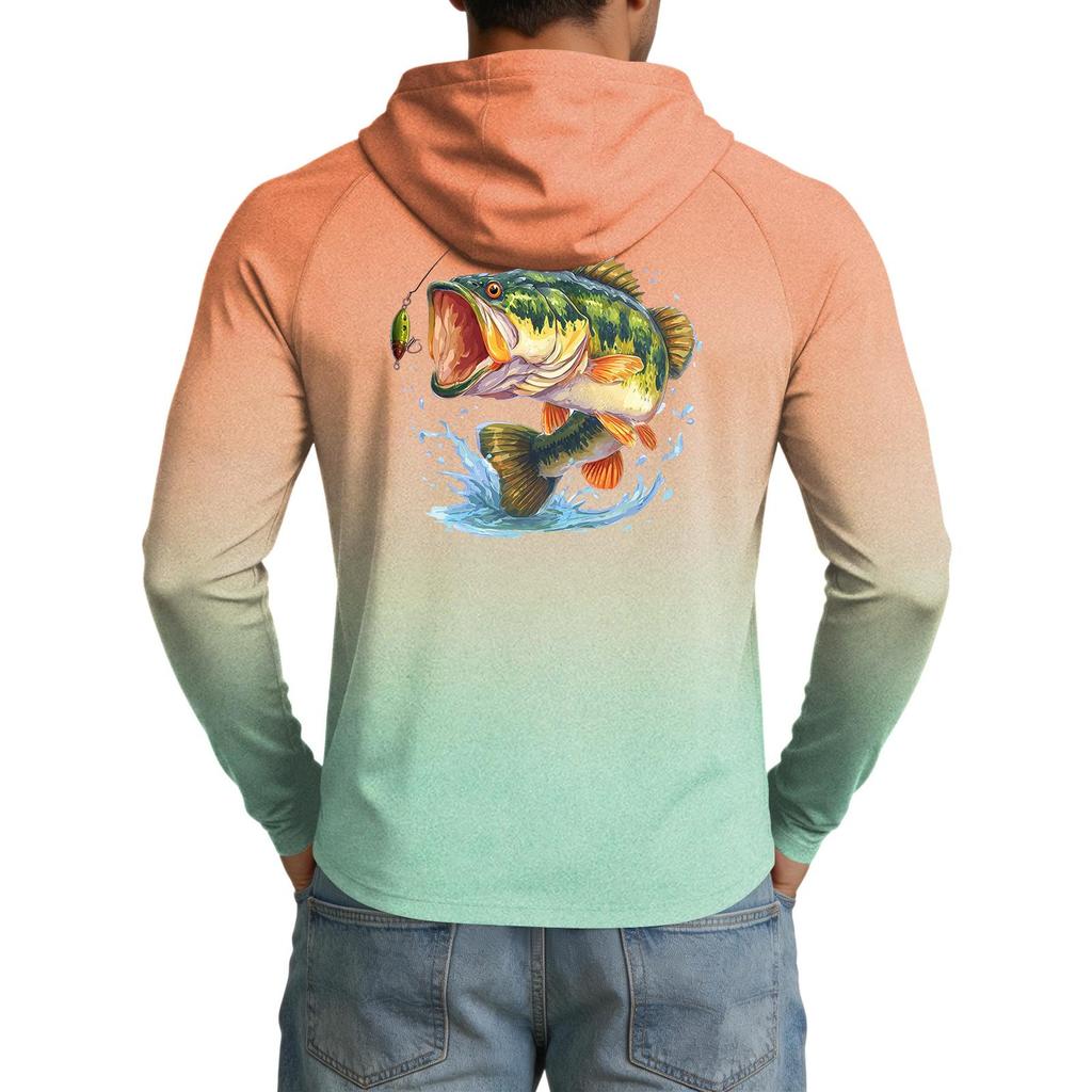 Men's UPF50+ Sun Protection Cooling Hoodie Lightweight Stretchy Long Sleeve Outdoor Sports Fishing Shirt with Hood for UV Defense
