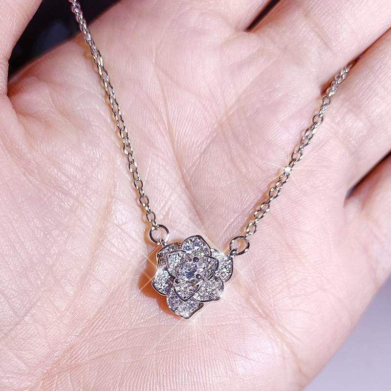 Nowe S Srebrne Zestawy Biżuterii dla Kobiet Cyrkonia Sześcienna Naszyjnik z Kwiatem Zawieszka Pierścionek Kolczyki Sztyfty Zestaw 3 szt. srebrny zestaw