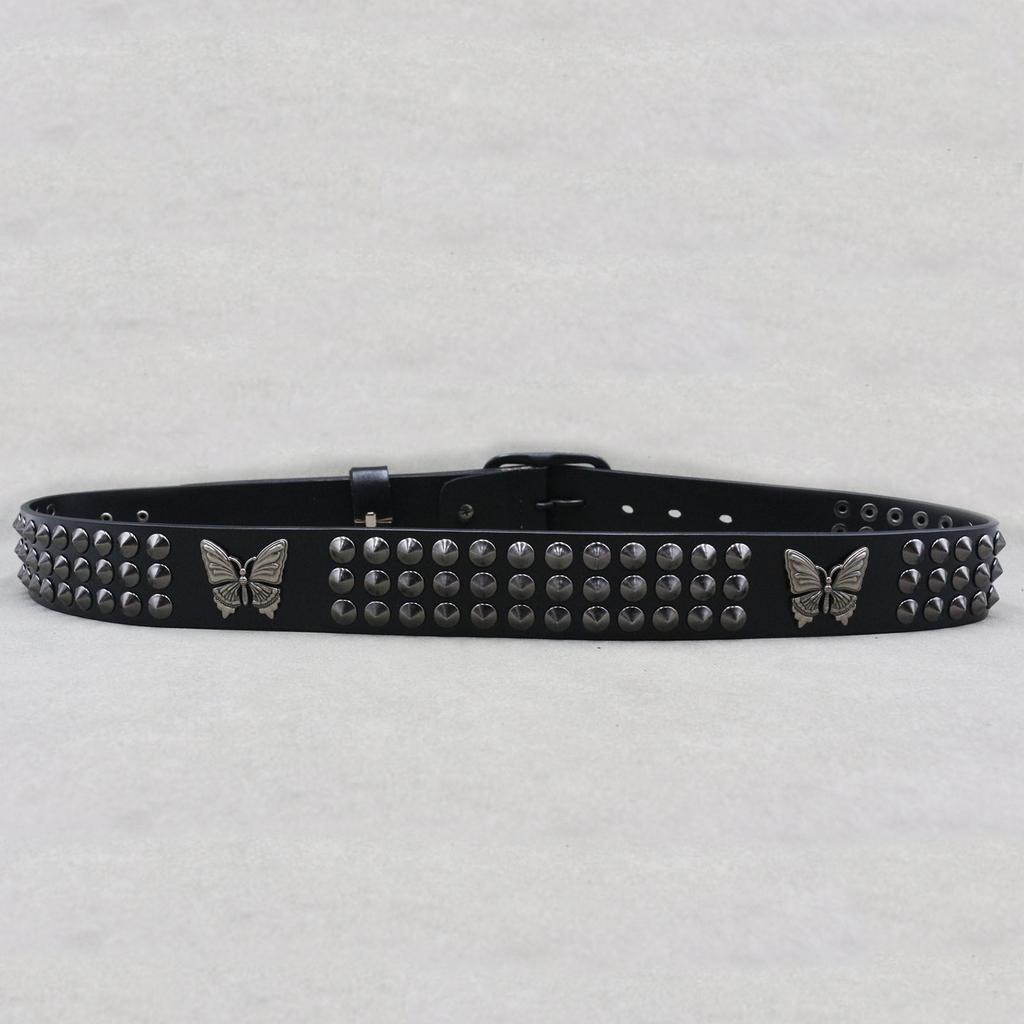 Rivet Belt Men's Punk Style European and American Personality Butterfly Women's Belt Hip-hop Style Neutral Cowhide Belt