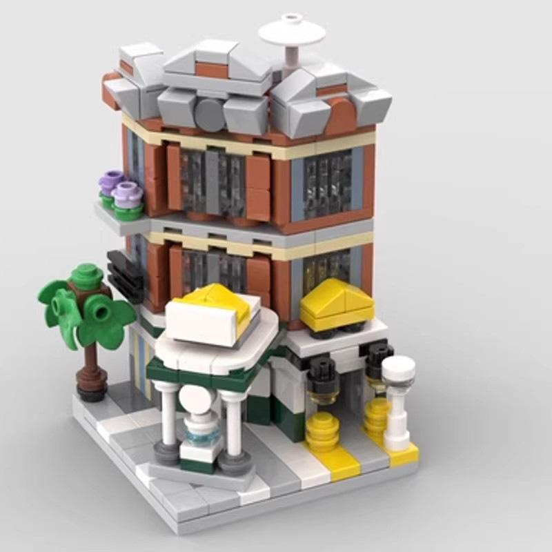 Architectural Model MOC Mini City Street Scene Series Street Corner Car Repair Station Diy Assembled Plug-in Model Toys