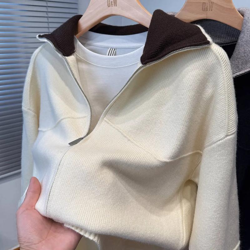 

Color Block Collar Cardigan Men s Knitwear Korean Style Loose Autumn Winter Thickened Sweater Jacket Sports Outer Wear Trendy L бежевый