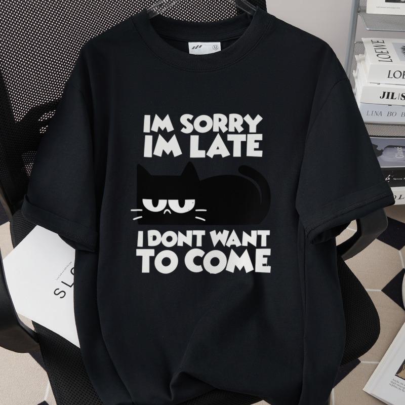 Interesting Cartoon Cat Short Sleeved T-shirt Neutral Casual Versatile Top Cute Cartoon Cat Daily Commuting Casual Home Clothes