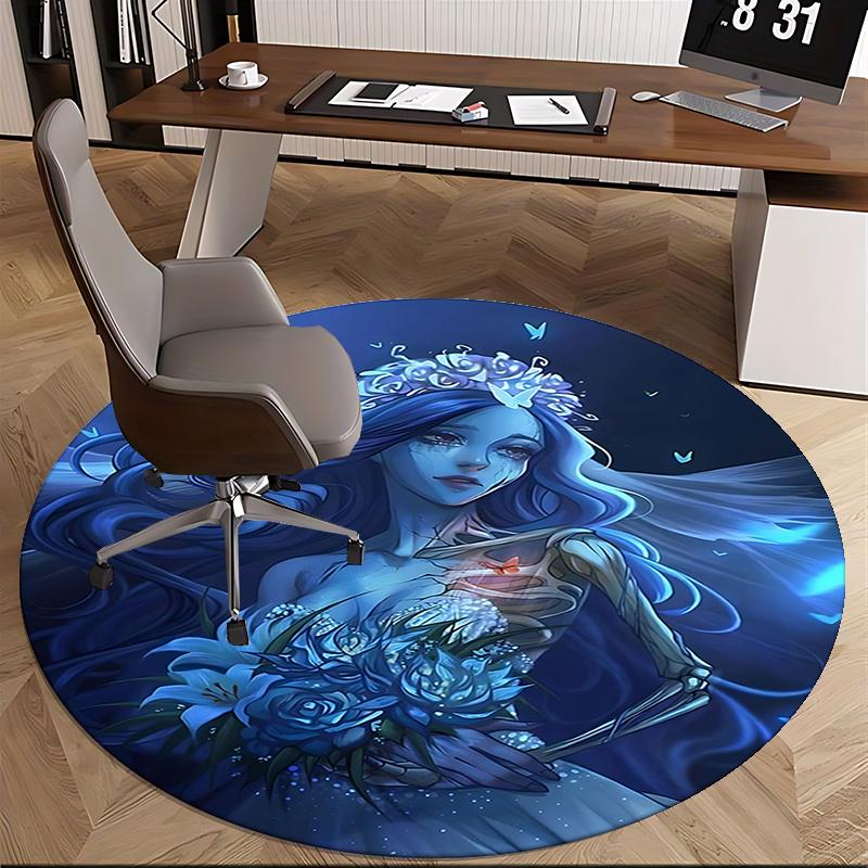 Zombie Bride Horror Theme Ethereal Blue Butterfly Chair Mat Round Carpet for Home Decor, Office, Living Room, Bedroom Gift0168b