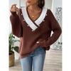 Women S Loose Fit V Neck Beaded Long Sleeve Pullover Sweater