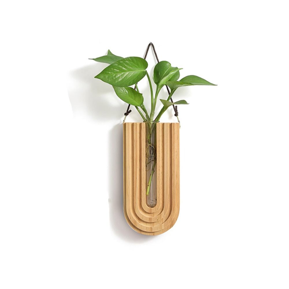 Pastoral Stable Wall-mounted Hydroponic Vase Handmade Durable Wood Frame Vase Craft Plant Holder Pendant Living Room