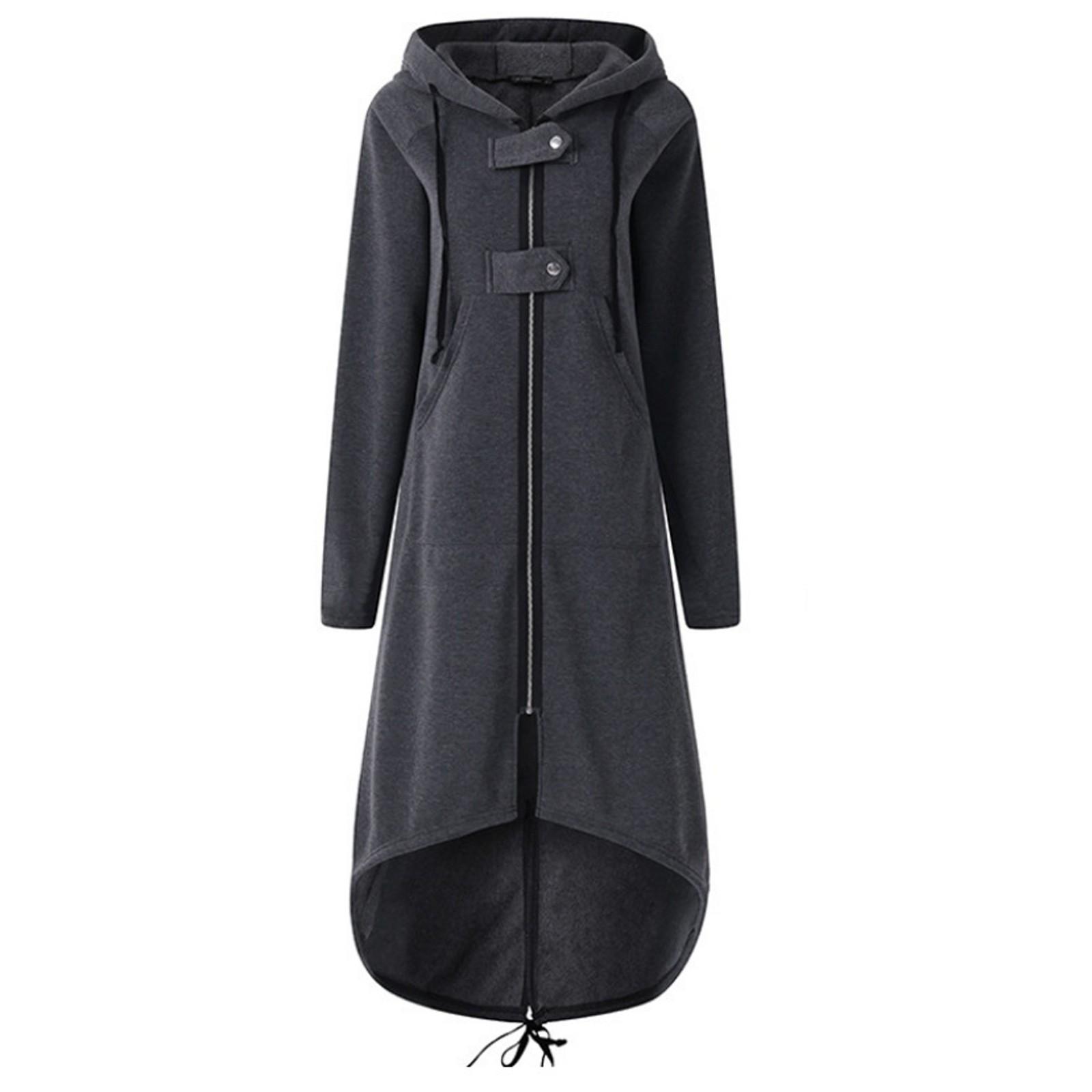 

Женская модная куртка с капюшоном с длинным рукавом, длинное однотонное пальто с карманом XXXXXL серый