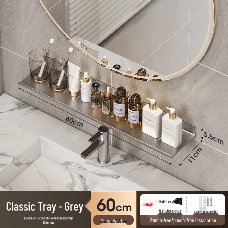 No-Drill Wall-Mounted Bathroom Shelf for Mirror, Faucet, and Vanity