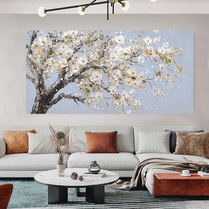 Abstract Blooming White Flowers Tree Painting Print On Canvas Still Life Frameless Artworks Wall Art Poster Living Room Bedroom