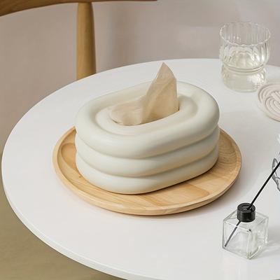 Ceramic Tissue Box: Creamy Wind Ring Ceramic Decorative Tissue Dispenser, Suitable for Living Room, Dining Table, Bathroom