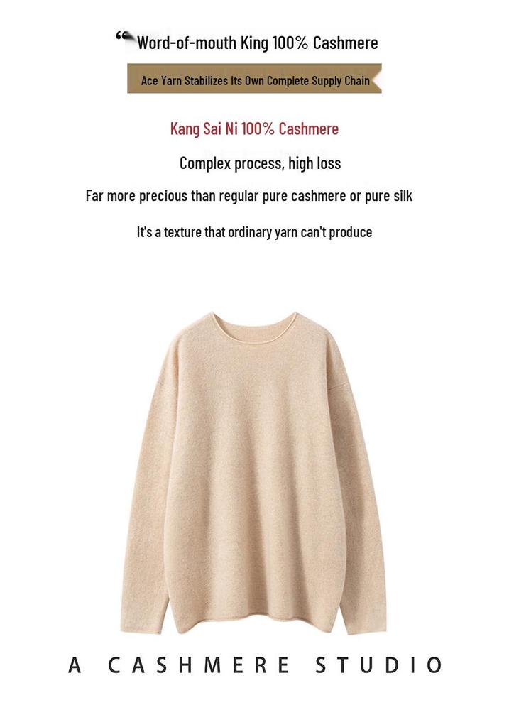 Women's Off-Shoulder Cashmere Pullover – 2026 Winter Loose Fit with Rolled Hem