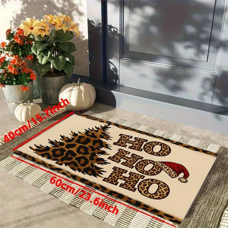 1Pcs Anti Fatigue Kitchen Rugs,Leopard Santa Hat  Print Waterproof Non-Slip Thick Cushioned Kitchen Mat Heavy Duty Comfort Standing Mat for Kitchen