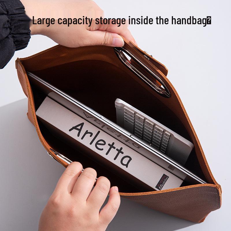 Premium Leather Handbag for 16" Tablet/Laptop, Business, Large Capacity, Document/File Storage