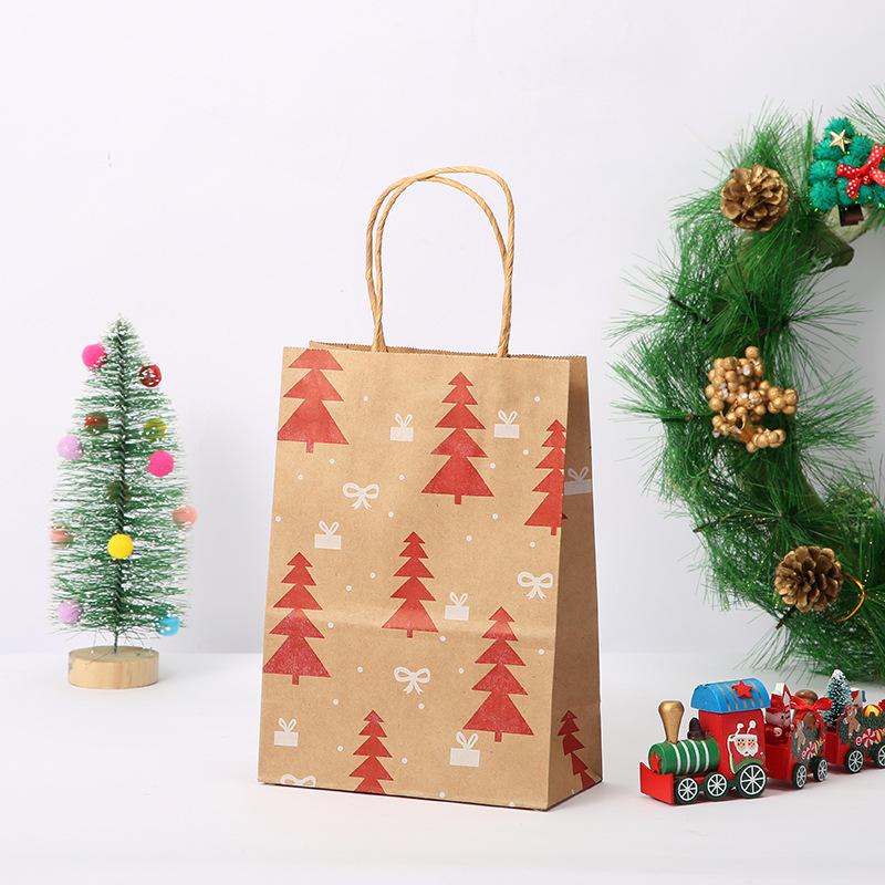 StoBag, for Christmas Kraft Paper Bags, Snow pattern, packing Goodies Presents, Kids Party Supplies, Decor, Reusable, 12/30pcs