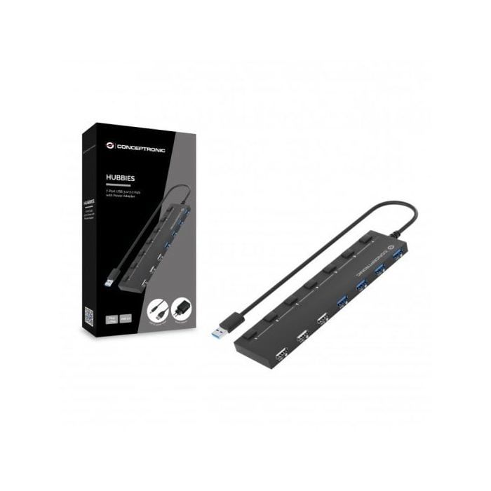 Hub USB Conceptronic HUBBIES09BP Noir 7 En 1