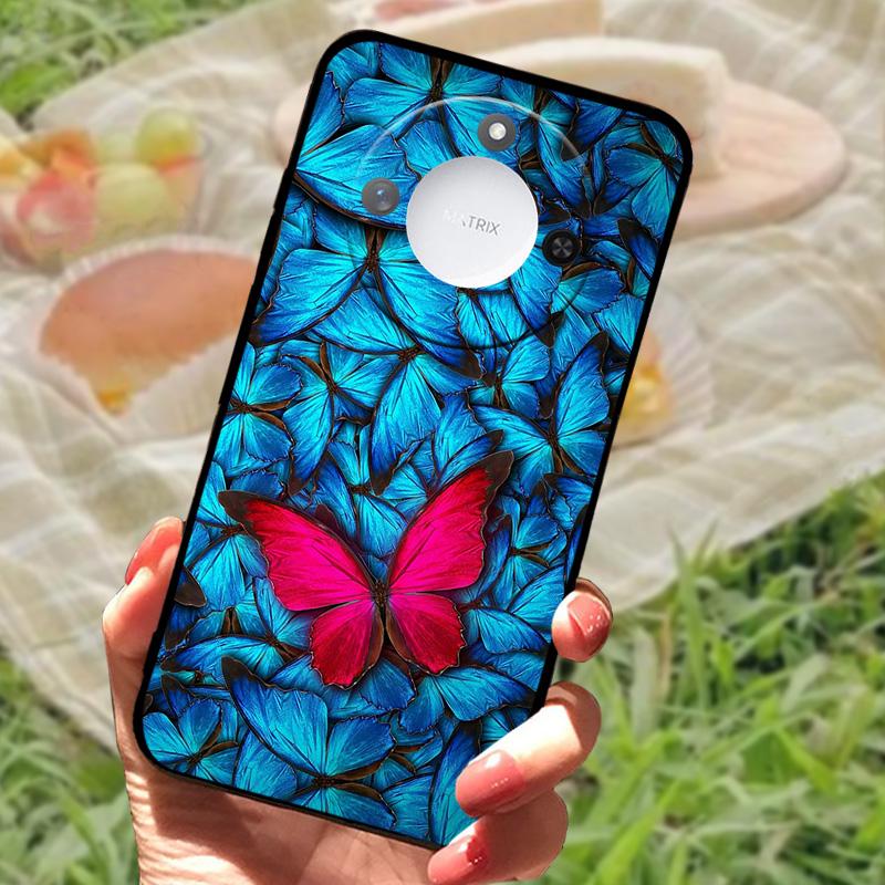For Huawei Honor X60 Case Flowers Painted Cover Black Silicone Soft TPU Phone Case For Honor X60 Protective Shell Bumper