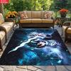 Anime Swordsman Area Rug, Blue Ice Flame Theme Floor Mat, Decorative Carpet for Gaming Room Bedroom, Washable Home Decor Gift