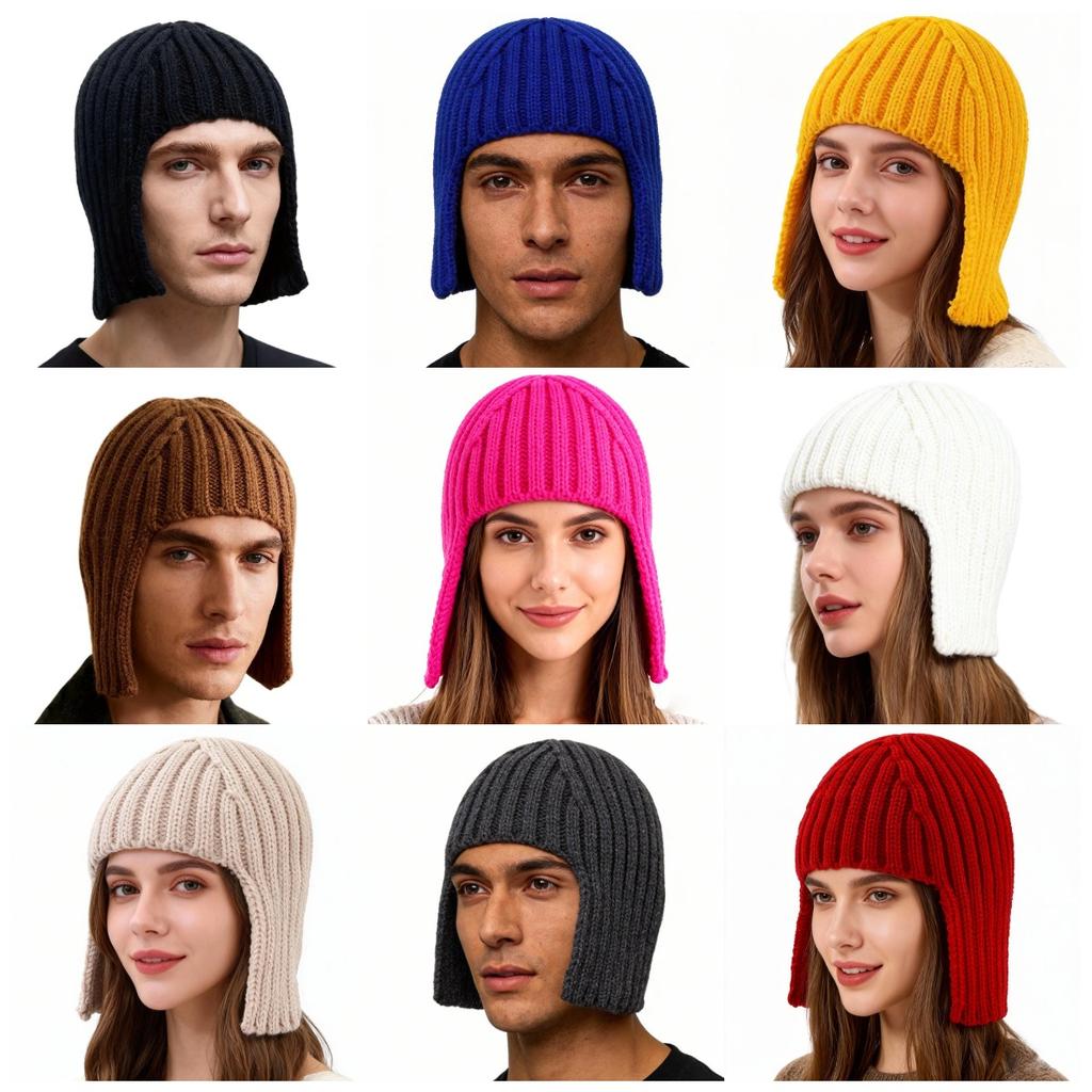 Hot Girl Wig Knitted Hat for Women, Autumn and Winter Warm Ear Protection Headwrap Hat, Fashionable Shopping Style Woolen Hat