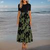 Women's Fashionable Casual Belt Short Sleeved Round Neck Print Elegant Temperament Dress