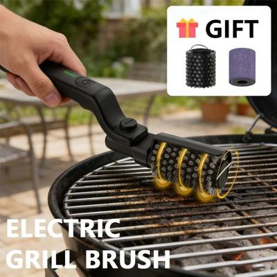 Elektrische kabellose Rotationsgrillbürste aus Edelstahl, 3 Geschwindigkeiten, 180° verstellbar, kabellose Grillbürste mit Handschuhen, BBQ-Reinigerbürste