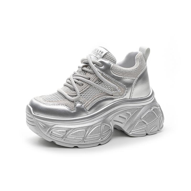 Daddy shoes women 2025 new thick sole height increase 9cm Internet celebrity same casual versatile fashion Feng Shui diamond women's shoes