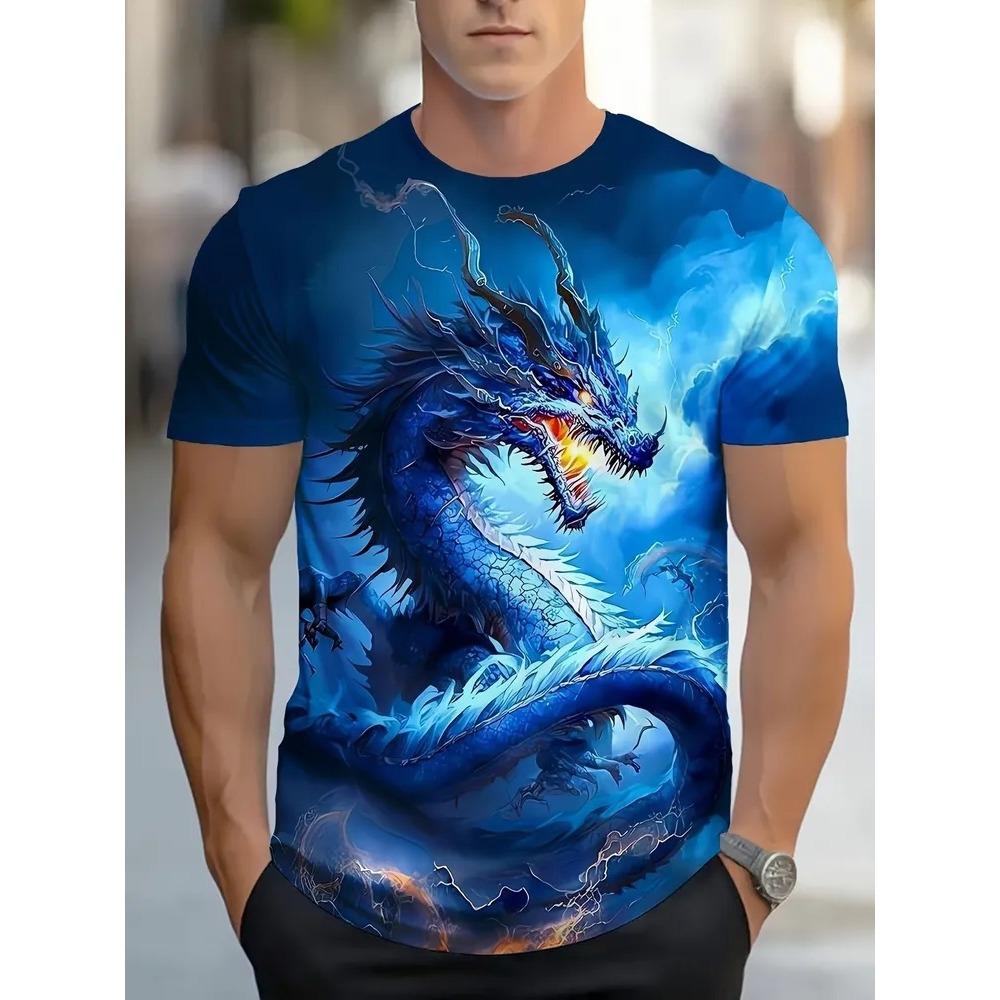 T-shirt à manches courtes imprimé animal 3D à col rond à la mode, personnalité, polyvalent, loisirs, pour hommes, ample, grande taille