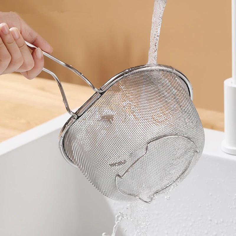 Deep Large Stainless Steel Food Filter Colander D Shape Flour Sieve Long Handle Cooking Pasta Strainer for Vegetables Kitchen