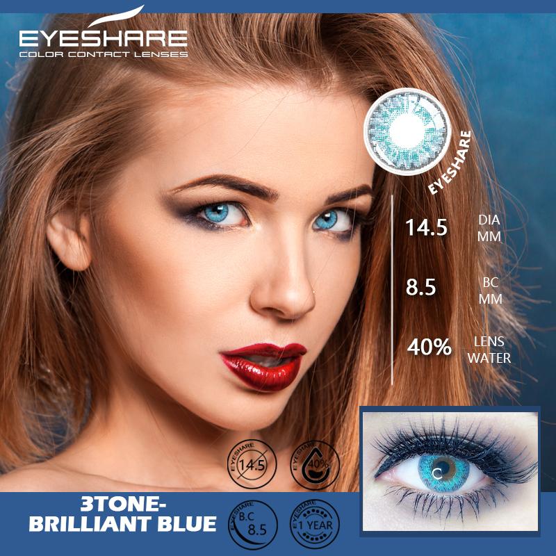 

EYESHARE 2pcs Кольорові контактні лінзи для очей 3TONE Блакитно-зелені кольорові лінзи Щорічний косметичний контактний лінз для макіяжу краси очей