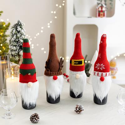 1PC Knitted Wine Bottle Cover Party White Beard Christmas Decorations Wine Bottle Bag Table Decoration Multiple Options Available