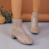 Women's Mid Heel Sexy Thick Bottom Shoes 2024 New Ladies Glitter Gold Chunky Heel Sequins Trendy Women's Shoes