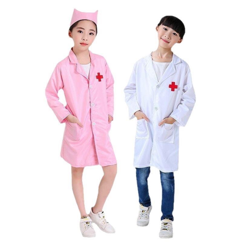 Children's Long Sleeve White Lab Coat Costume for Doctor or Nurse Role Play