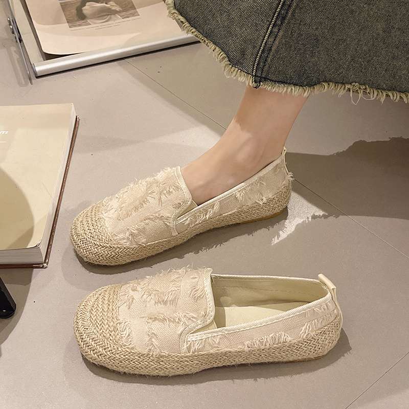 Fisherman shoes women's spring and autumn 2025 new soft flat bottom small fragrant woolen woolen casual weaving lazy one pedal loafers